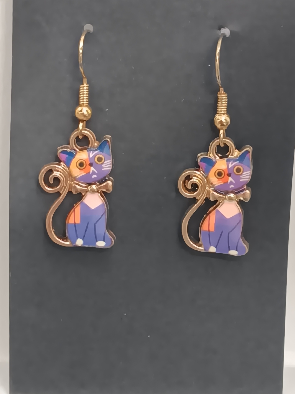 Handmade Cartoon-Inspiried Purple & PINK Cat Dangle/Drop Earrings